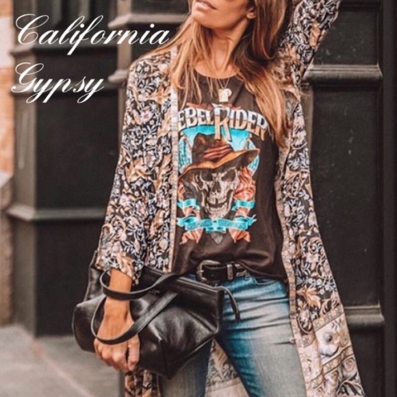 REBEL RIDER SKULL Gypsy boho Vintage T-shirt - Picture 5 of 8